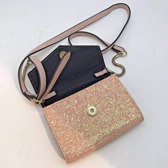 Madden Girl Pink Glitter Crossbody Bag Adjustable Strap Pockets Sparkly Evening - Picture 4 of 9